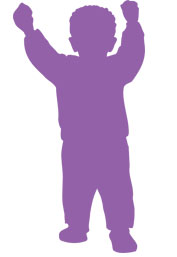 Silhouette of little boy on standing with his arms up